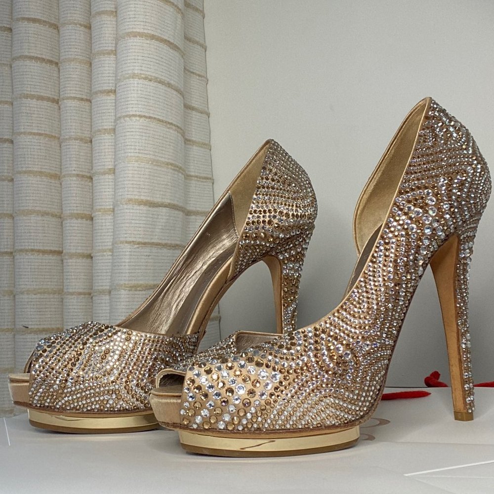 Gold and Silver Crystal Studded Pumps